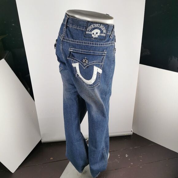 VTG True Religion heavy stitch distressed denim jeans mens 38x34 USA - Picture 2 of 3